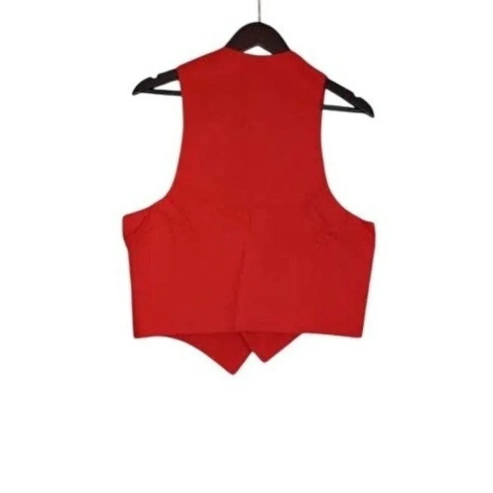 Y2K Red Velvet Button Front Statement Vest Sleeveless Top - Picture 2 of 5